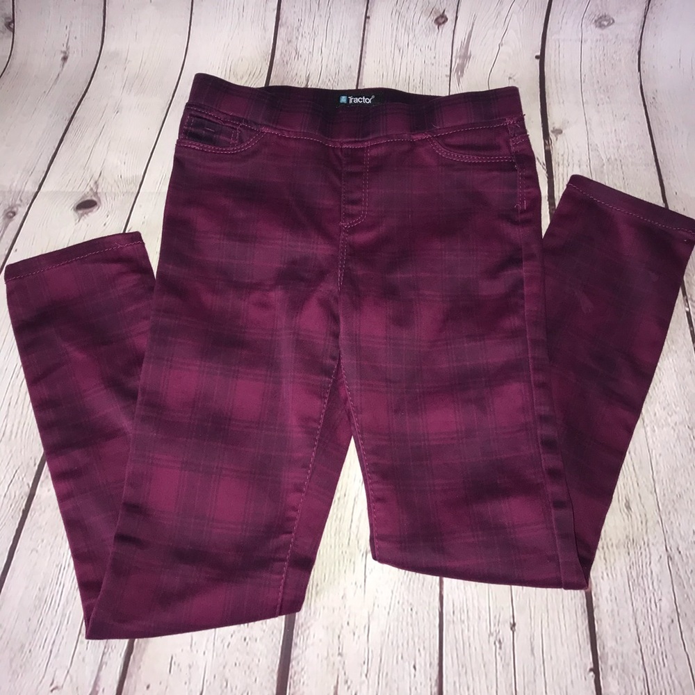 Girls Tractor skinny pants, pink, size 8 stretch